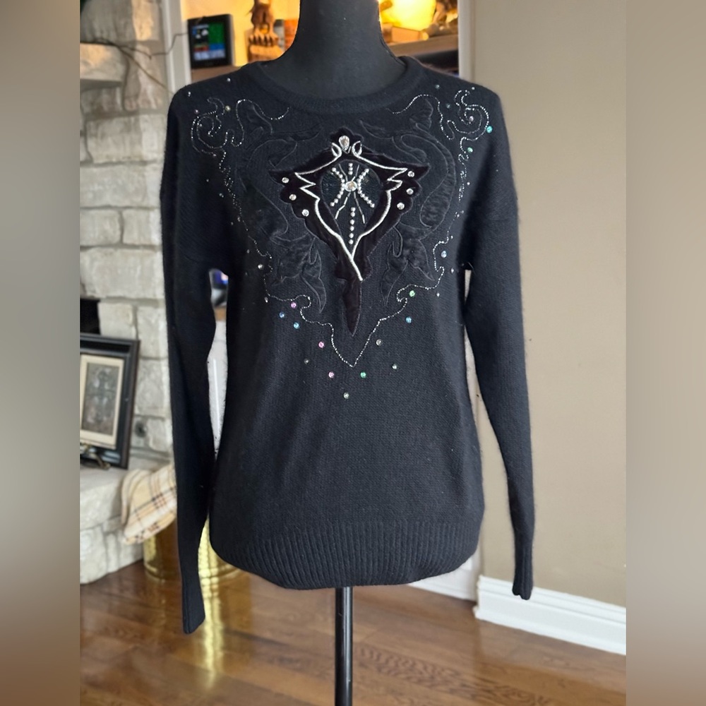 Peck & Peck Black Silk Blend  Embellish‎ Sweater